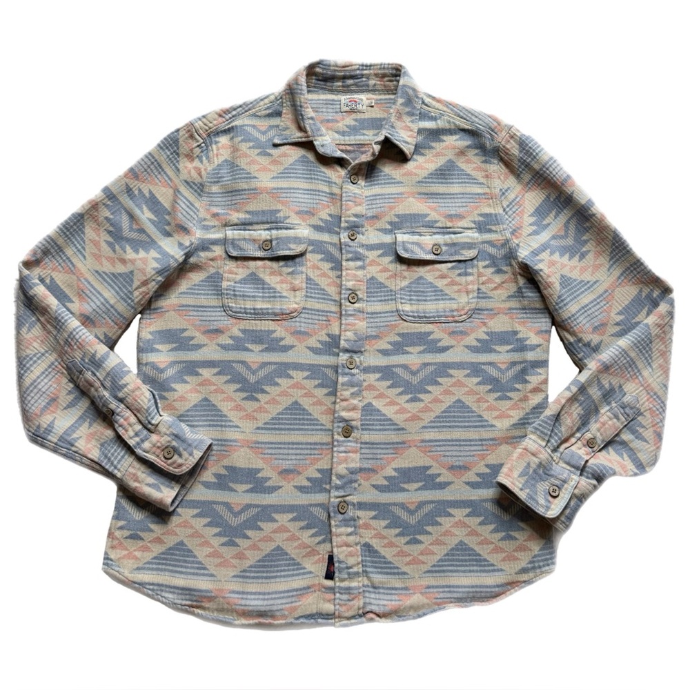 Faherty Men's Casual Button Down Shirt - Blue and Tan Pattern